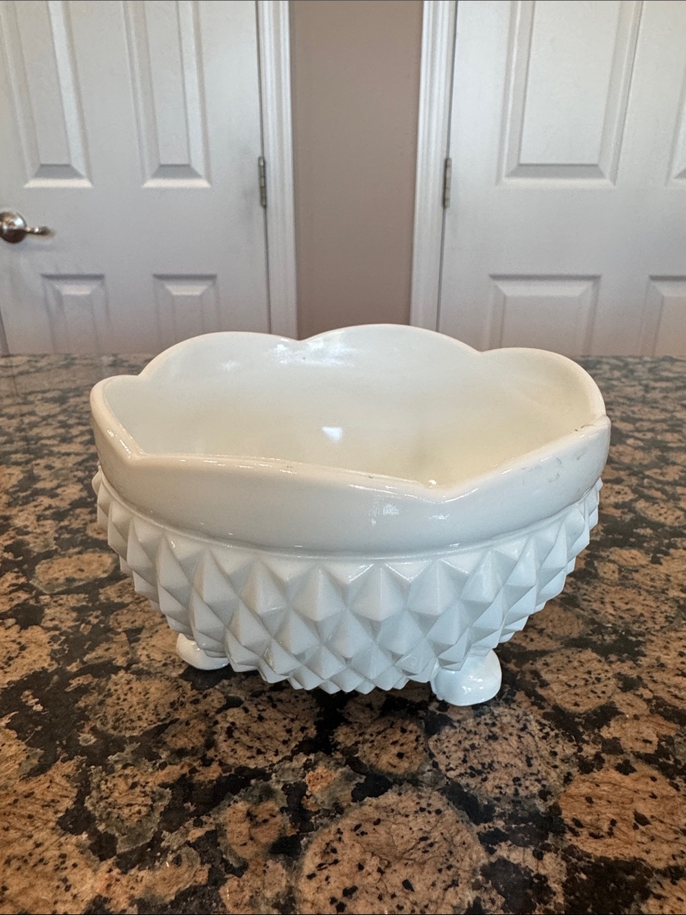 White Hobnail Lion Paw Foot Milk Glass Bowl